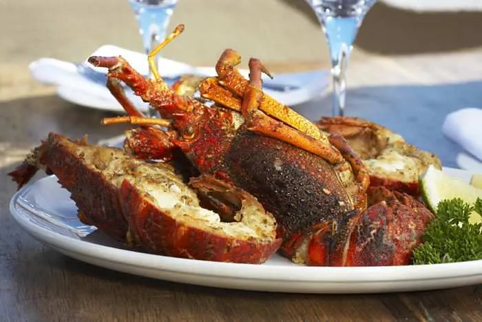 Grilled West Coast lobster on a white plate