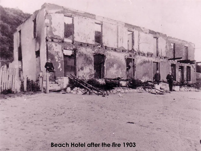 The burnt-out shell of the Beach Hotel after the fire of 1903
